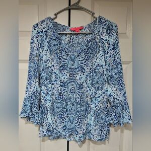Lilly Pulitzer Blue and White Patterned Blouse